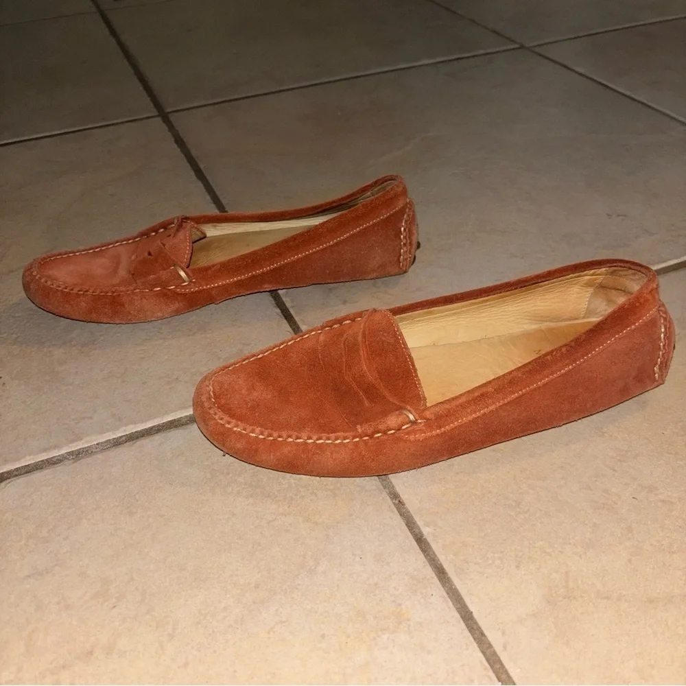 Peter Millar Orange Suede Penny Driver Loafers